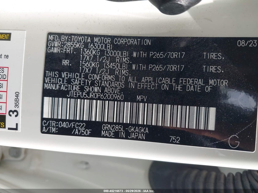 2023 Toyota 4runner VIN JTEPU5JR0P6200960 IAAI salvage auction — FRONT END, Clear (Oklahoma), sold $12,400 on 2026-08-01 (photo 9)
