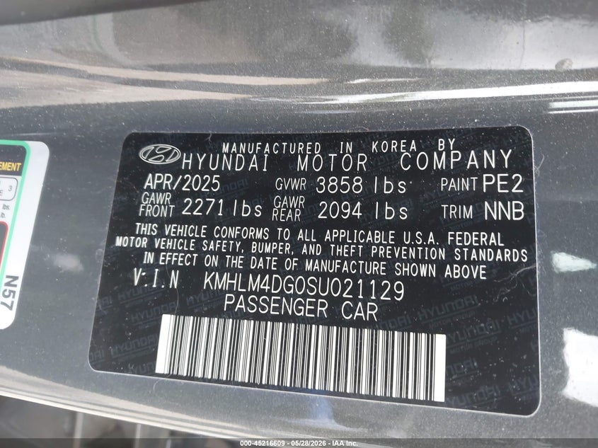 2025 Hyundai Elantra VIN KMHLM4DG0SU021129 IAAI salvage auction — FRONT END, Salvage Title, sold $5,850 on 2026-07-21 (photo 9)