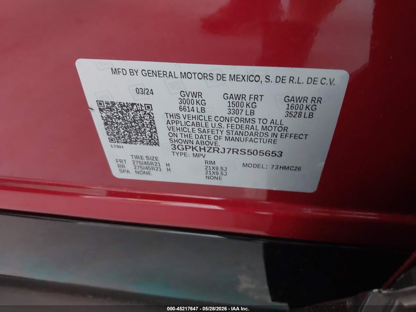 2024 Honda Prologue VIN 3GPKHZRJ7RS505653 IAAI salvage auction — REAR END, Salvage Title, sold $7,600 on 2026-07-23 (photo 9)