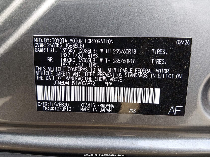 2026 Toyota Bz4x VIN JTMBDAFB9TA006972 IAAI salvage auction — FRONT END, Salvage Title, sold $8,400 on 2026-08-20 (photo 9)