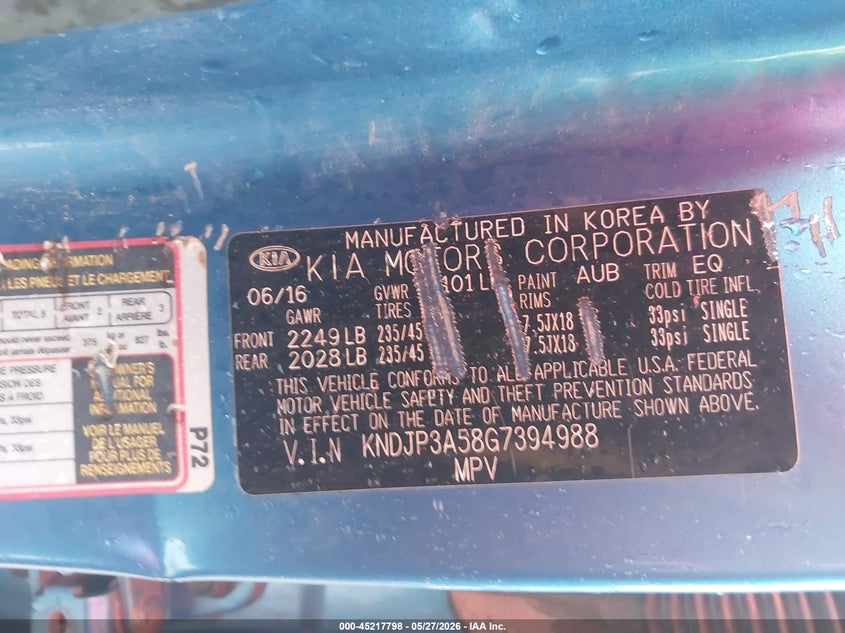 2016 Kia Soul VIN KNDJP3A58G7394988 IAAI salvage auction — FRONT END, Salvage Title, sold $1,050 on 2026-07-22 (photo 9)