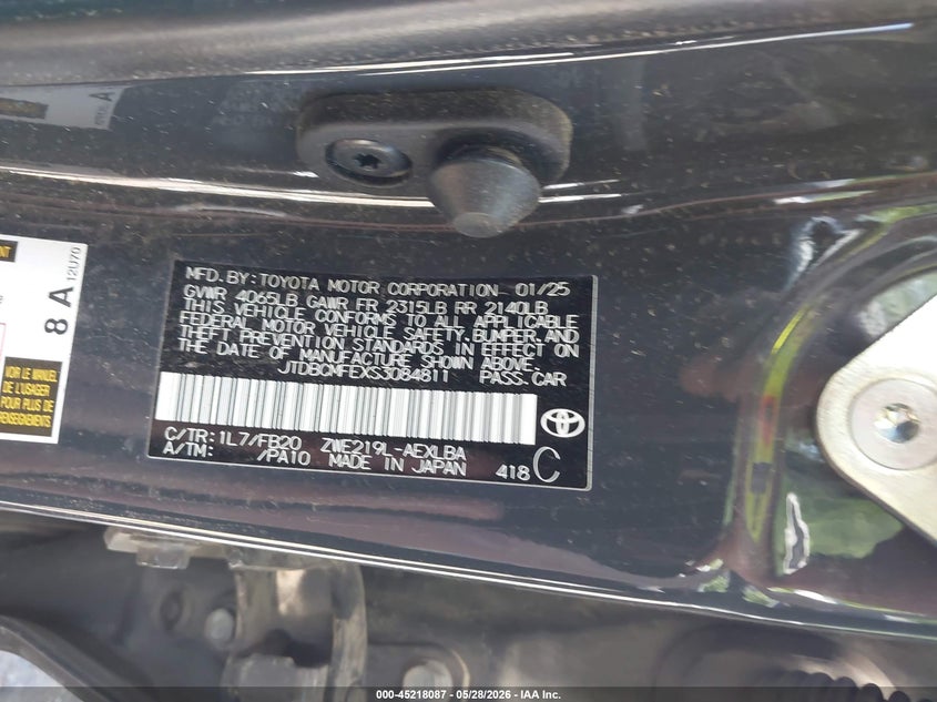 2025 Toyota Corolla VIN JTDBCMFEXS3084811 IAAI salvage auction — FRONT END, Salvage Title, sold $1,300 on 2026-07-27 (photo 9)
