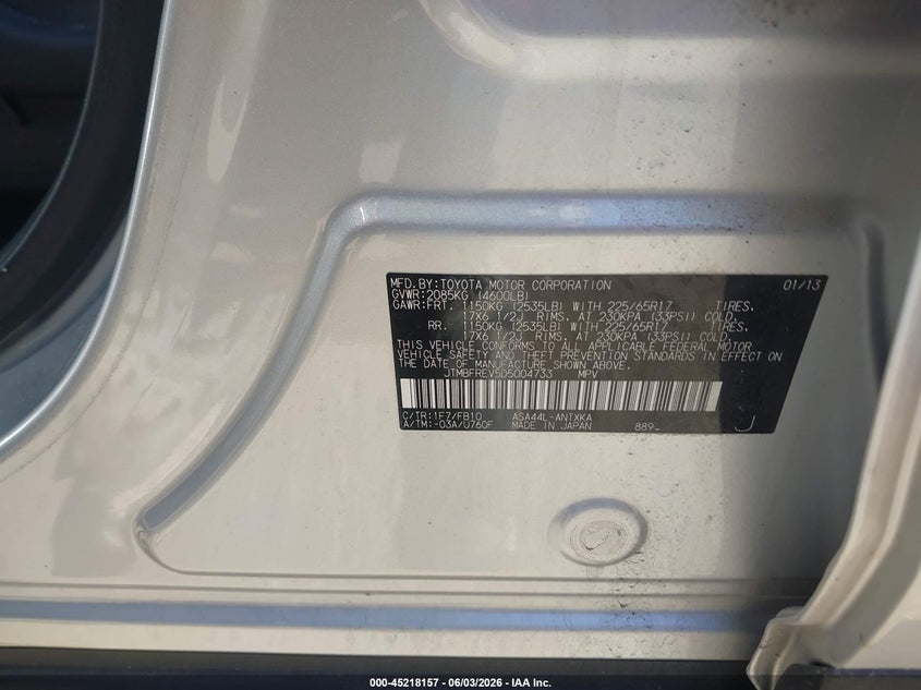 2013 Toyota Rav 4 VIN JTMBFREV5D5004733 IAAI salvage auction — REAR END, Salvage Title, sold $3,150 on 2026-08-01 (photo 9)