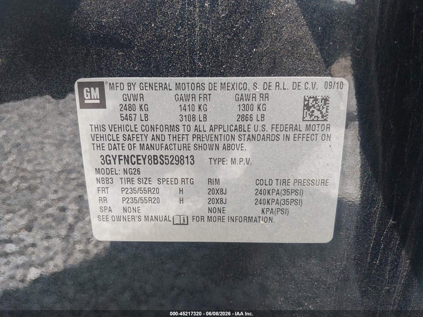2011 Cadillac Srx VIN 3GYFNCEY8BS529813 IAAI salvage auction — FRONT END, Salvage (Idaho), sold $300 on 2026-07-11 (photo 9)