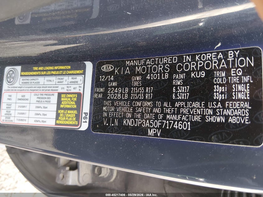 2015 Kia Soul VIN KNDJP3A50F7174601 IAAI salvage auction — FRONT END, Salvage (Tennessee), sold $575 on 2026-07-08 (photo 9)