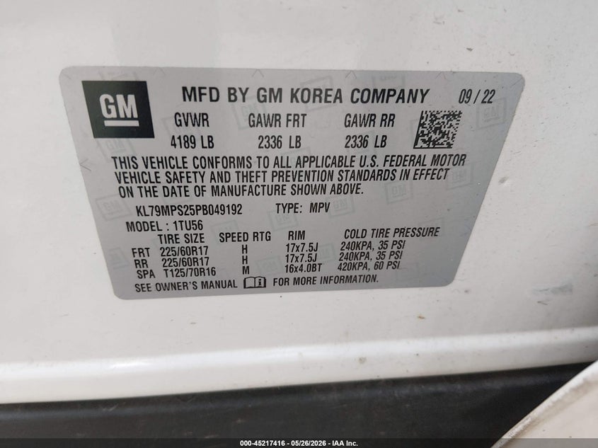 2023 Chevrolet Trailblazer VIN KL79MPS25PB049192 IAAI salvage auction — LEFT SIDE, Salvage (Indiana), sold $3,350 on 2026-07-22 (photo 9)