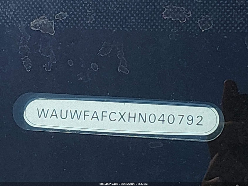 2017 Audi S7 VIN WAUWFAFCXHN040792 IAAI salvage auction — WATER/FLOOD, Salvage (Ohio), sold $525 on 2026-07-28 (photo 9)