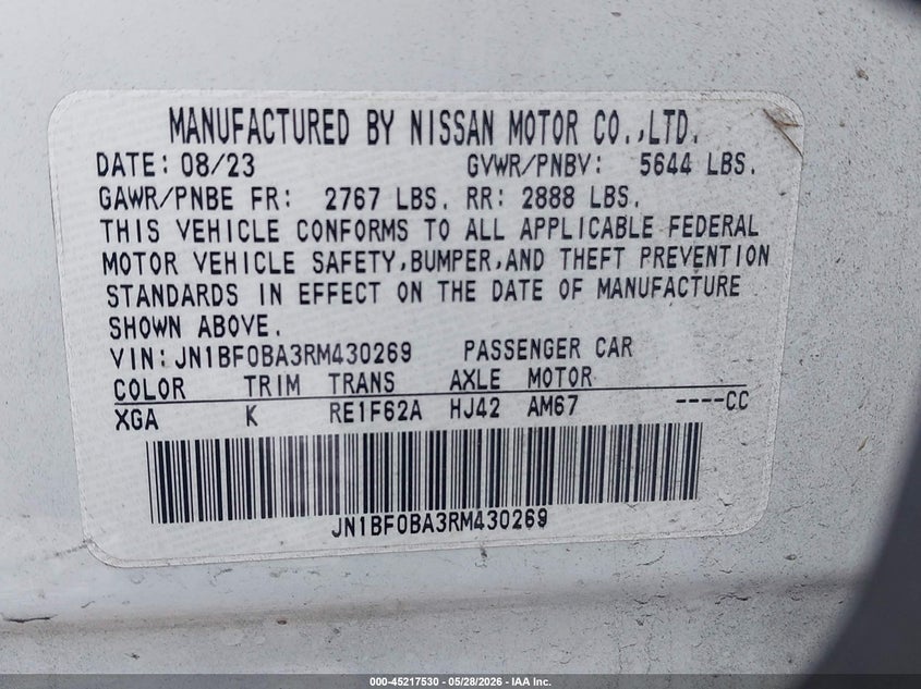 2024 Nissan Ariya VIN JN1BF0BA3RM430269 IAAI salvage auction — FRONT END, Salvage (Kentucky), sold $6,000 on 2026-07-29 (photo 9)