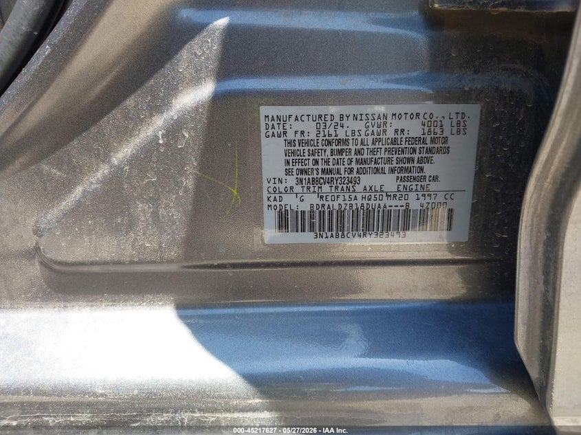 2024 Nissan Sentra VIN 3N1AB8CV4RY323493 IAAI salvage auction — FRONT & REAR, Salvage Title, sold $3,300 on 2026-07-22 (photo 9)