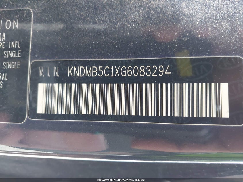 2016 Kia SEDONA VIN KNDMB5C1XG6083294 IAAI salvage auction — HAIL, Clear (Missouri), sold $1,050 on 2026-07-06 (photo 9)
