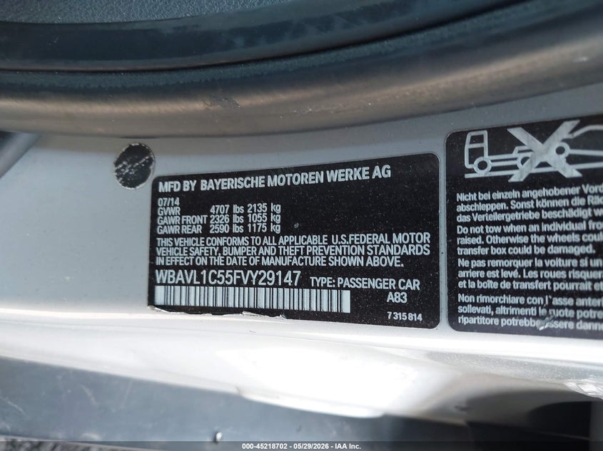 2015 BMW X1 VIN WBAVL1C55FVY29147 IAAI salvage auction — NORMAL WEAR, Clear (New York), sold $600 on 2026-07-06 (photo 9)