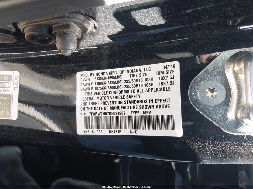 2019 Honda Cr-v VIN 7FARW2H57KE021907 IAAI salvage auction — SIDE, Salvage (Minnesota), sold $7,100 on 2026-08-02 (photo 9)