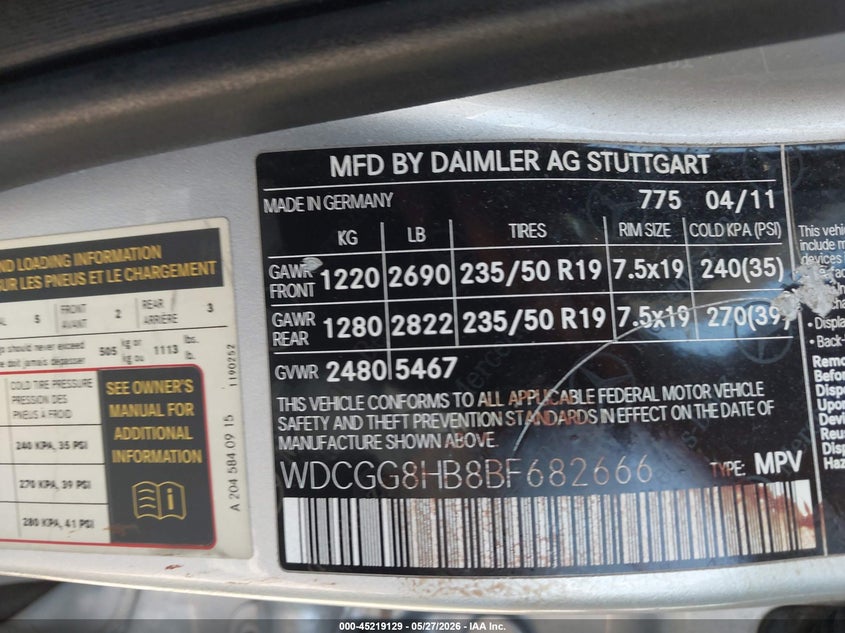 2011 Mercedes-benz Glk-class VIN WDCGG8HB8BF682666 IAAI salvage auction — BIO HAZARD, Prior Salvage (Minnesota), sold $1,100 on 2026-07-15 (photo 9)