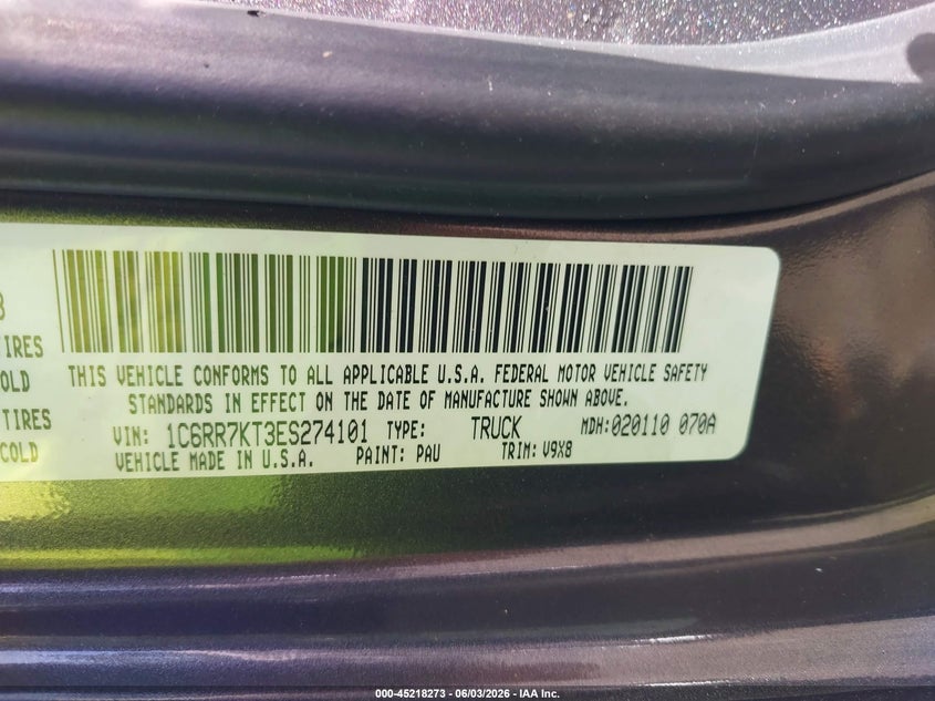 2014 Ram 1500 VIN 1C6RR7KT3ES274101 IAAI salvage auction — SIDE, Salvage (Idaho), sold $3,600 on 2026-07-10 (photo 9)