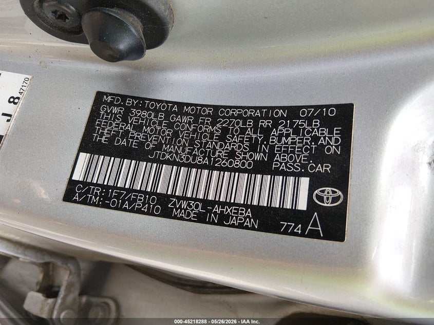 2010 Toyota Prius VIN JTDKN3DU8A1260800 IAAI salvage auction — FRONT END, Salvage (Colorado), sold $575 on 2026-07-14 (photo 9)