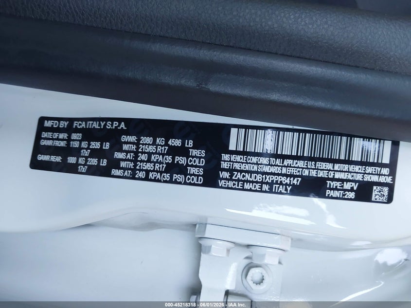 2023 Jeep Renegade VIN ZACNJDB1XPPP64147 IAAI salvage auction — FRONT END, Salvage Title, sold $3,350 on 2026-07-29 (photo 9)