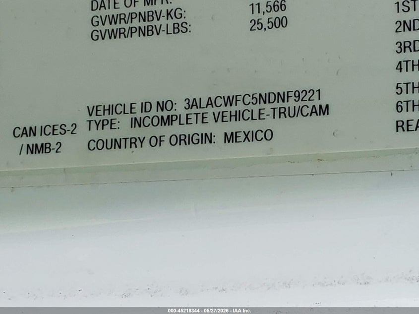 2022 Freightliner M2 106 VIN 3ALACWFC5NDNF9221 IAAI salvage auction — REPOSSESSION, Clear (Louisiana), sold $13,250 on 2026-07-15 (photo 8)