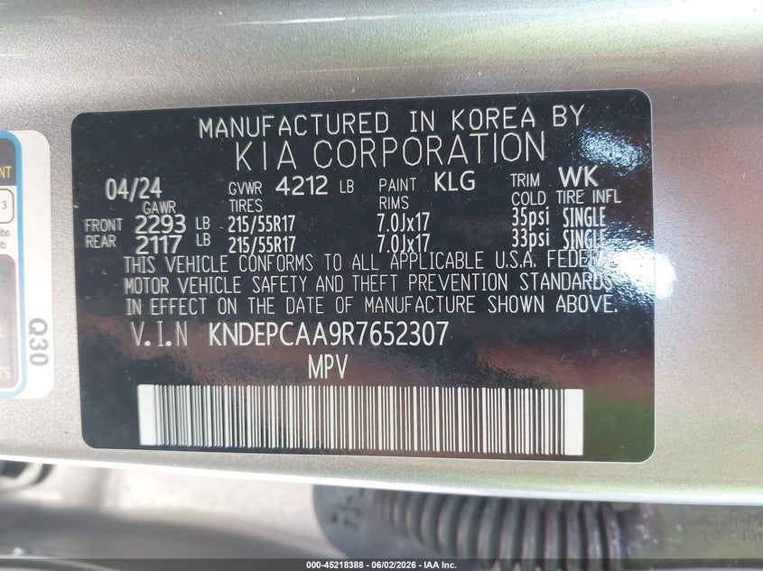 2024 Kia Seltos VIN KNDEPCAA9R7652307 IAAI salvage auction — FRONT END, Salvage Title, sold $3,900 on 2026-07-13 (photo 9)