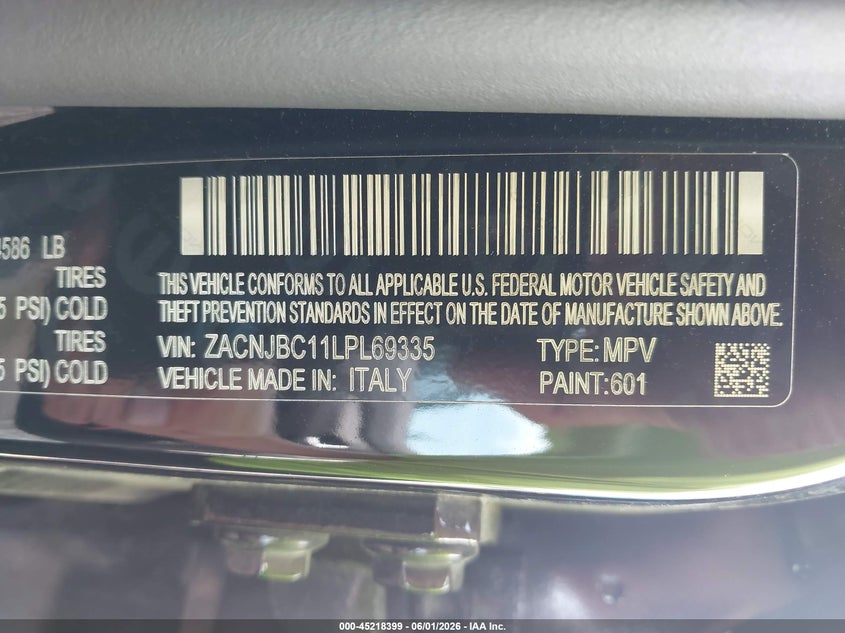 2020 Jeep Renegade VIN ZACNJBC11LPL69335 IAAI salvage auction — FRONT END, Salvage Title, sold $2,650 on 2026-07-15 (photo 9)