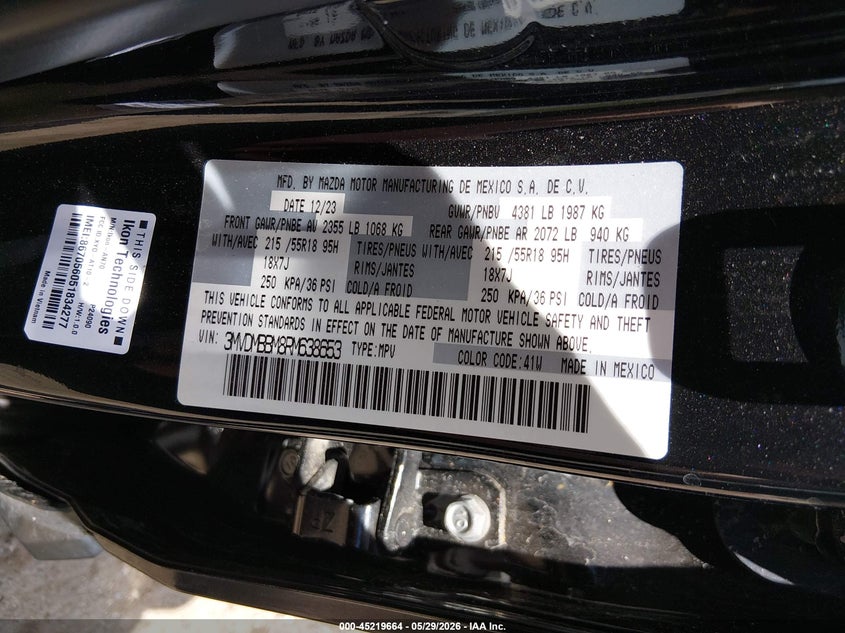2024 Mazda Cx-30 VIN 3MVDMBBM8RM638653 IAAI salvage auction — ROLLOVER, Salvage Title, sold $775 on 2026-07-09 (photo 9)