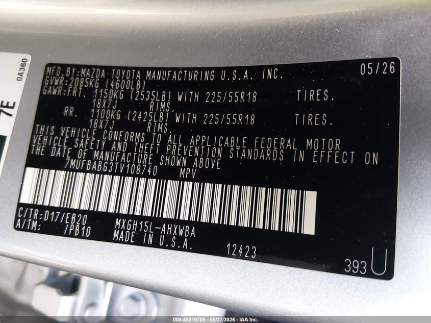 2026 Toyota Corolla cross VIN 7MUFBABG3TV108740 IAAI salvage auction — SIDE, Salvage Title, sold $15,200 on 2026-08-02 (photo 9)