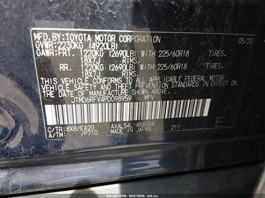2023 Toyota Rav 4 VIN JTMD6RFV4PD098959 IAAI salvage auction — ALL OVER, Salvage (Missouri), sold $7,600 on 2026-07-16 (photo 9)