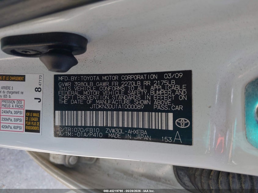 2010 Toyota Prius VIN JTDKN3DU1A1000089 IAAI salvage auction — FRONT END, Salvage (North Carolina), sold $800 on 2026-07-06 (photo 9)