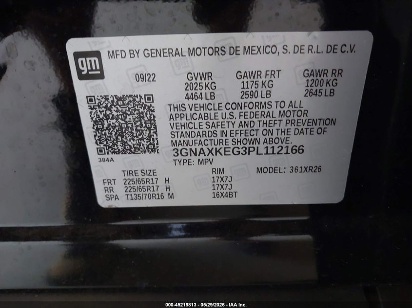 2023 Chevrolet Equinox VIN 3GNAXKEG3PL112166 IAAI salvage auction — REAR END, Salvage (Tennessee), sold $8,100 on 2026-07-29 (photo 9)