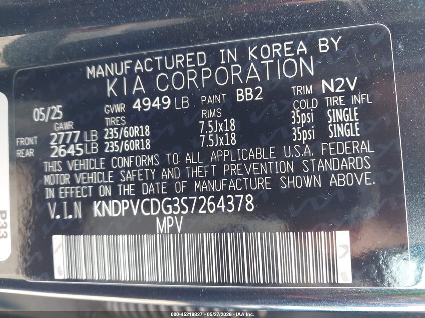 2025 Kia Sportage VIN KNDPVCDG3S7264378 IAAI salvage auction — REAR END, Salvage Title, sold $12,900 on 2026-07-10 (photo 9)
