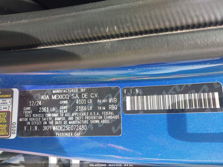 2025 Kia K4 VIN 3KPFW4DE2SE072480 IAAI salvage auction — HAIL, Salvage Title, sold $7,800 on 2026-07-28 (photo 9)