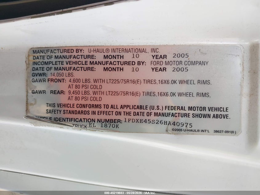 2006 Ford E-450 VIN 1FDXE45S26HA40975 IAAI salvage auction — ROOF, Salvage (Alabama), sold $650 on 2026-07-08 (photo 8)