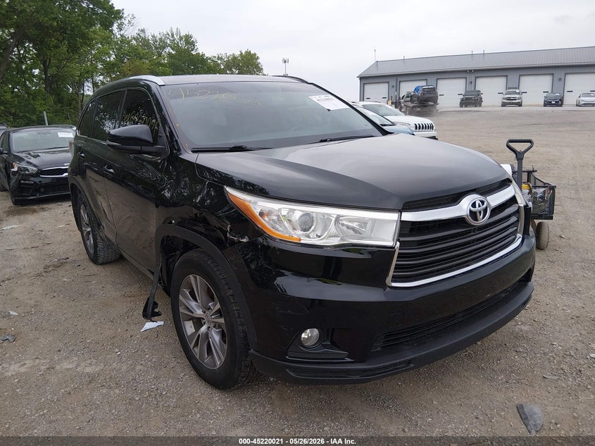 2014 Toyota Highlander VIN 5TDJKRFH8ES021036 IAAI salvage auction — FRONT END, Salvage Title, sold $7,400 on 2026-07-08 (photo 1)