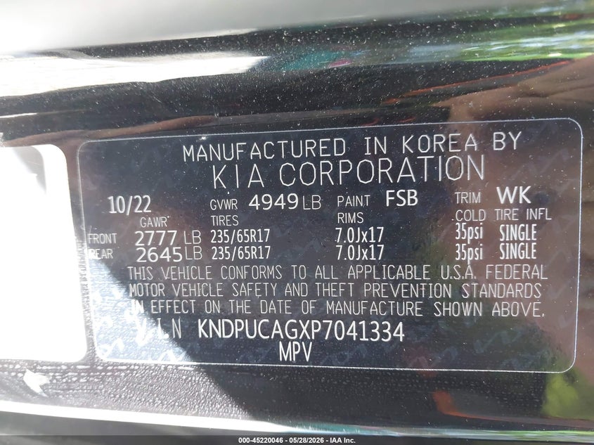 2023 Kia Sportage VIN KNDPUCAGXP7041334 IAAI salvage auction — RIGHT FRONT, Salvage Title, sold $8,400 on 2026-07-21 (photo 9)