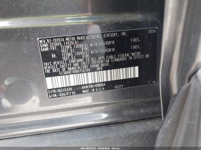 2024 Toyota Rav 4 VIN 4T3D6RFV8RU156108 IAAI salvage auction — SIDE, Salvage Title, sold $12,700 on 2026-07-29 (photo 9)
