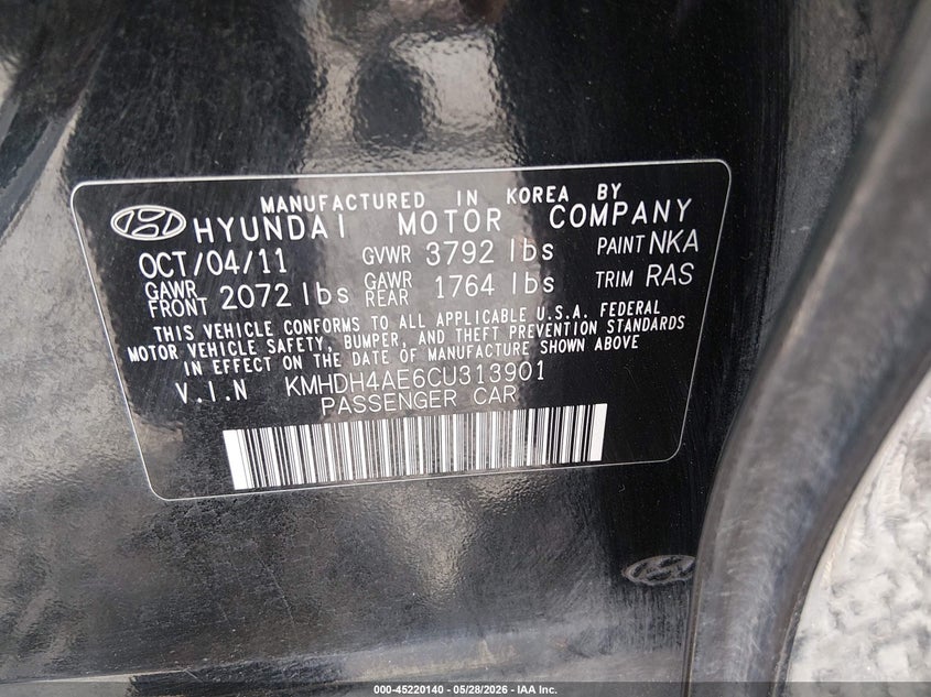 2012 Hyundai Elantra VIN KMHDH4AE6CU313901 IAAI salvage auction — FRONT END, Salvage (Oregon), sold $400 on 2026-07-06 (photo 9)