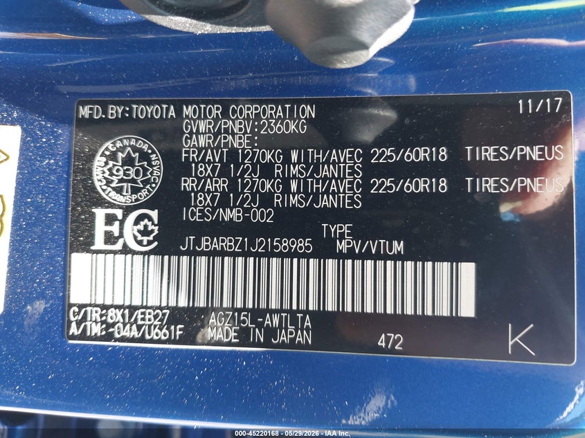 2018 Lexus Nx VIN JTJBARBZ1J2158985 IAAI salvage auction — LEFT FRONT, Salvage (Virginia), sold $25 on 2026-07-28 (photo 9)