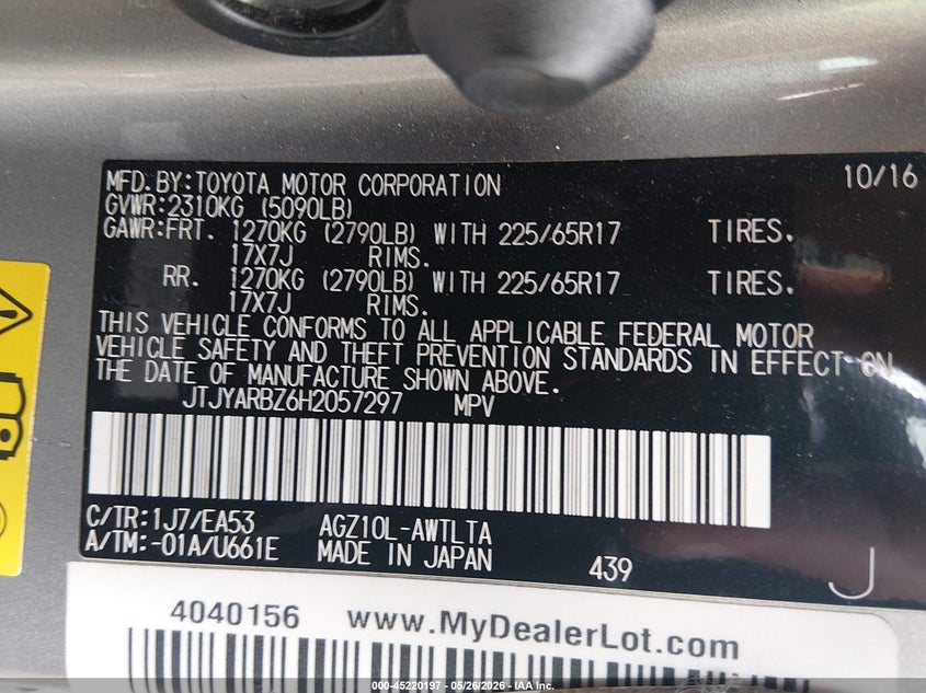 2017 Lexus Nx VIN JTJYARBZ6H2057297 IAAI salvage auction — REAR END, Salvage Title, sold $6,150 on 2026-07-06 (photo 9)