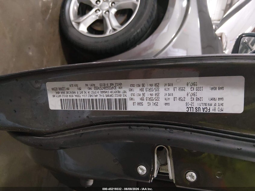 2017 Dodge Journey VIN 3C4PDDGG8HT574552 IAAI salvage auction — HAIL, Salvage (Iowa), sold $2,750 on 2026-08-15 (photo 9)