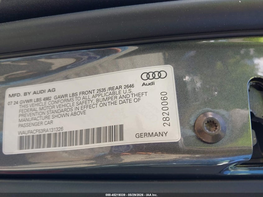 2024 Audi A5 VIN WAUFACF53RA131326 IAAI salvage auction — REAR END, Salvage (Massachusetts), sold $10,000 on 2026-08-14 (photo 9)