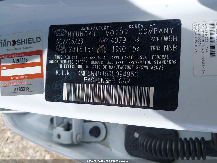 2024 Hyundai Elantra VIN KMHLN4DJ5RU094953 IAAI salvage auction — RIGHT FRONT, Salvage Title, sold $5,675 on 2026-07-16 (photo 9)