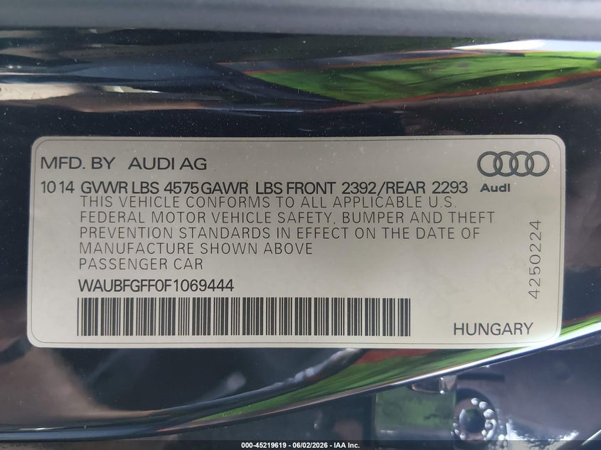 2015 Audi A3 VIN WAUBFGFF0F1069444 IAAI salvage auction — FRONT END, Salvage (West Virginia), sold $1,300 on 2026-07-18 (photo 9)