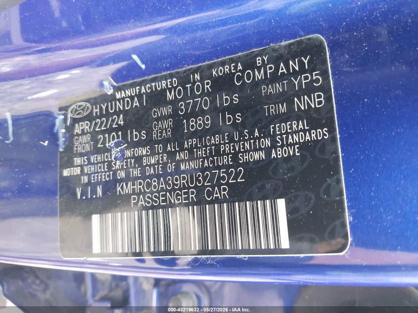 2024 Hyundai Venue VIN KMHRC8A39RU327522 IAAI salvage auction — ALL OVER, Salvage Title, sold $75 on 2026-07-28 (photo 9)