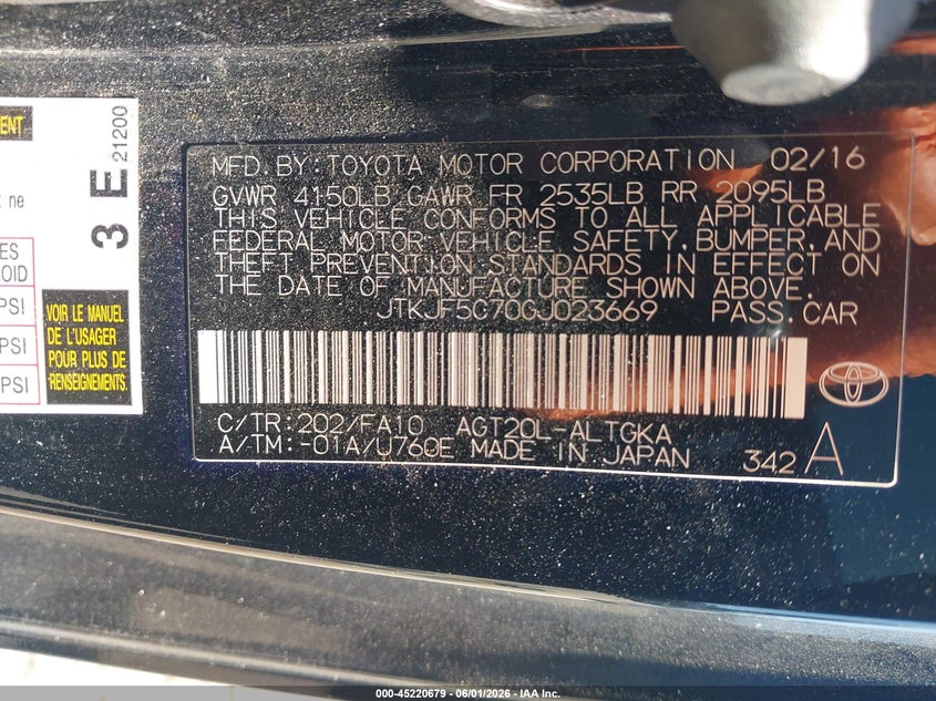 2016 Scion Tc VIN JTKJF5C70GJ023669 IAAI salvage auction — FRONT END, Salvage Title, sold $550 on 2026-07-31 (photo 9)