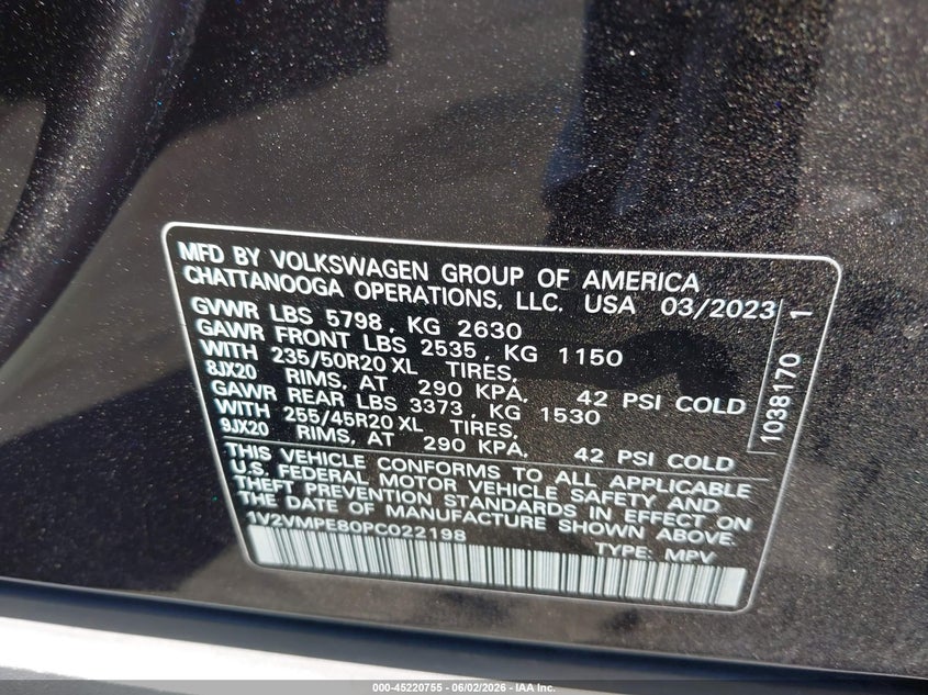 2023 Volkswagen Id.4 VIN 1V2VMPE80PC022198 IAAI salvage auction — LEFT & RIGHT, Salvage Title, sold $10,700 on 2026-07-26 (photo 9)