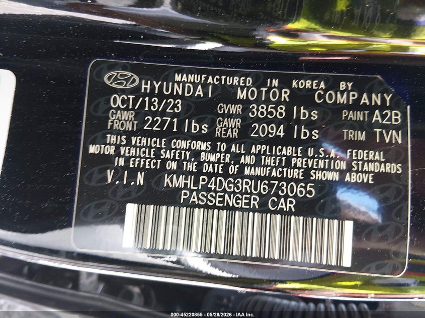 2024 Hyundai Elantra VIN KMHLP4DG3RU673065 IAAI salvage auction — LEFT SIDE, Salvage Title, sold $7,100 on 2026-07-21 (photo 9)