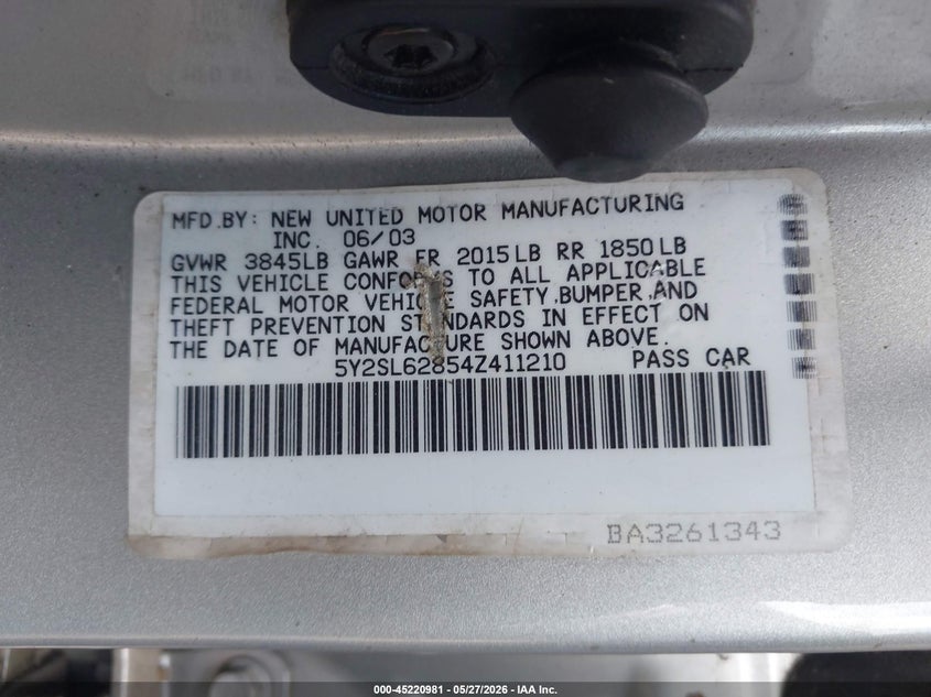 2004 Pontiac Vibe VIN 5Y2SL62854Z411210 IAAI salvage auction — FRONT END, Salvage (Georgia), sold $350 on 2026-07-17 (photo 9)