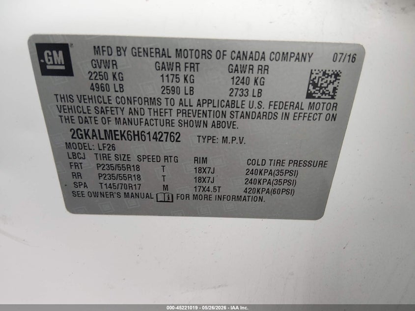 2017 Gmc Terrain VIN 2GKALMEK6H6142762 IAAI salvage auction — SIDE, Clear (Missouri), sold $1,050 on 2026-08-27 (photo 9)