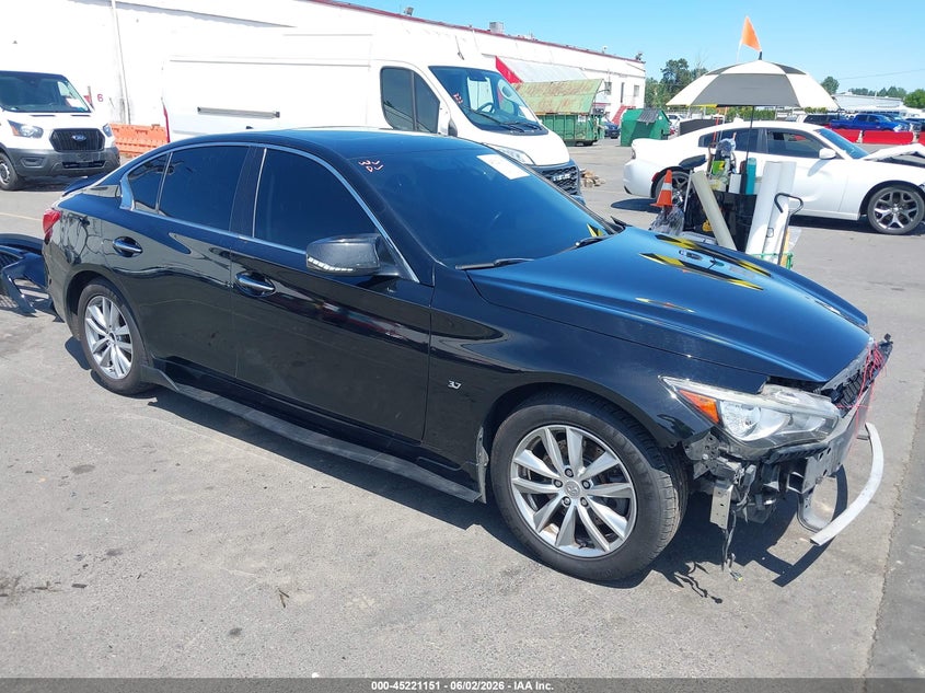 2014 Infiniti Q50 VIN JN1BV7AR7EM704828 IAAI salvage auction — FRONT END, Salvage Title, sold $2,800 on 2026-07-23 (photo 1)