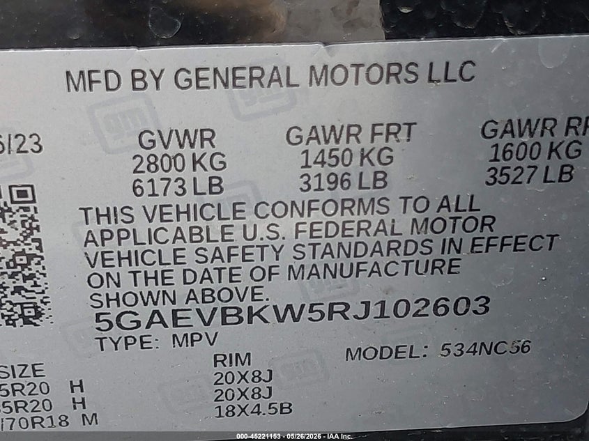 2024 Buick Enclave VIN 5GAEVBKW5RJ102603 IAAI salvage auction — SIDE, Salvage Title, sold $6,500 on 2026-07-11 (photo 9)