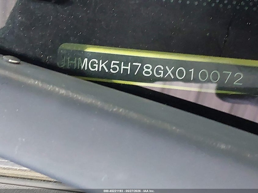 2016 Honda Fit VIN JHMGK5H78GX010072 IAAI salvage auction — FRONT END, Salvage (Virginia), sold $700 on 2026-07-30 (photo 9)